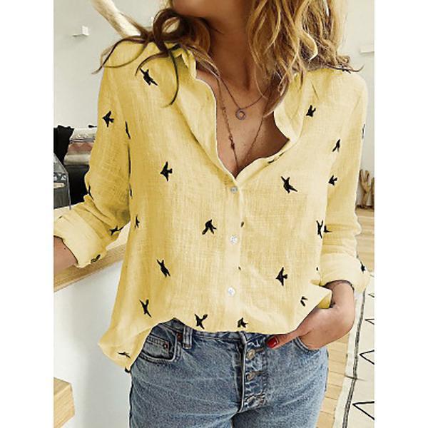 Ladies Loose Casual Long Sleeve Linen Shirt
