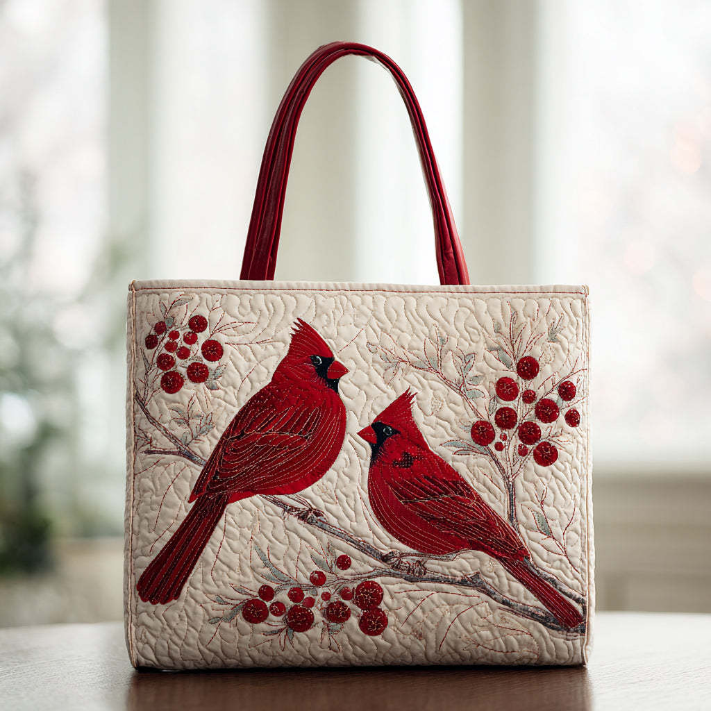 White Cardinal Quilted Tote Bag NCU0HH295