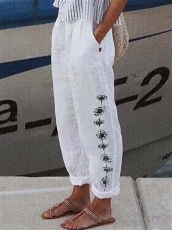 Women's Daisy Print Cotton Blend Soft Vacation Pants