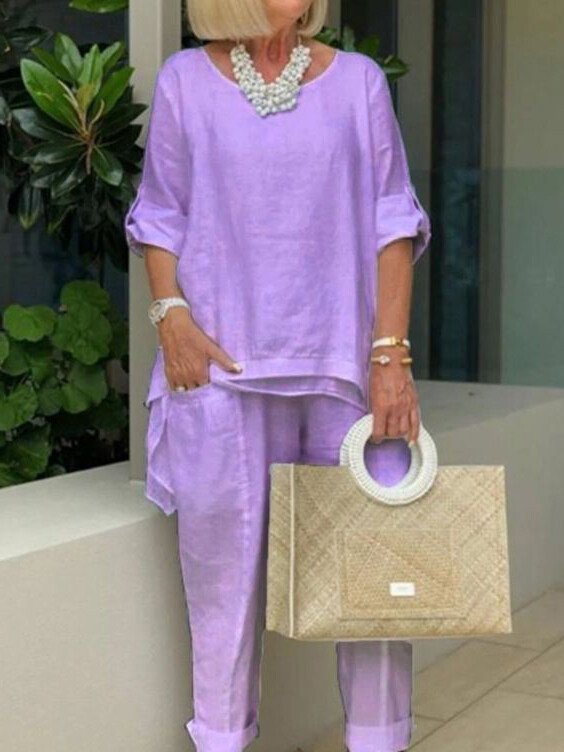 Round Neck 2 Piece Casual Suit