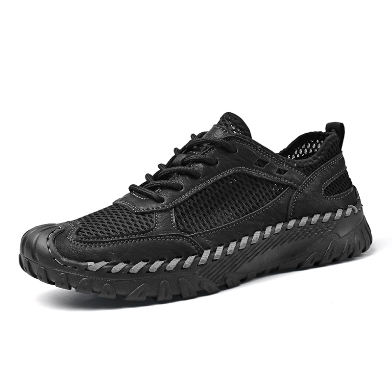(⏰LAST DAY-60% OFF🛒)Men’s Genuine Leather Loafers – Breathable Mesh Slip-On Casual Shoes with Arch Support, Wide Toe Design, Hand-Sewn Stitching & Anti-Slip Sole for Work & Driving