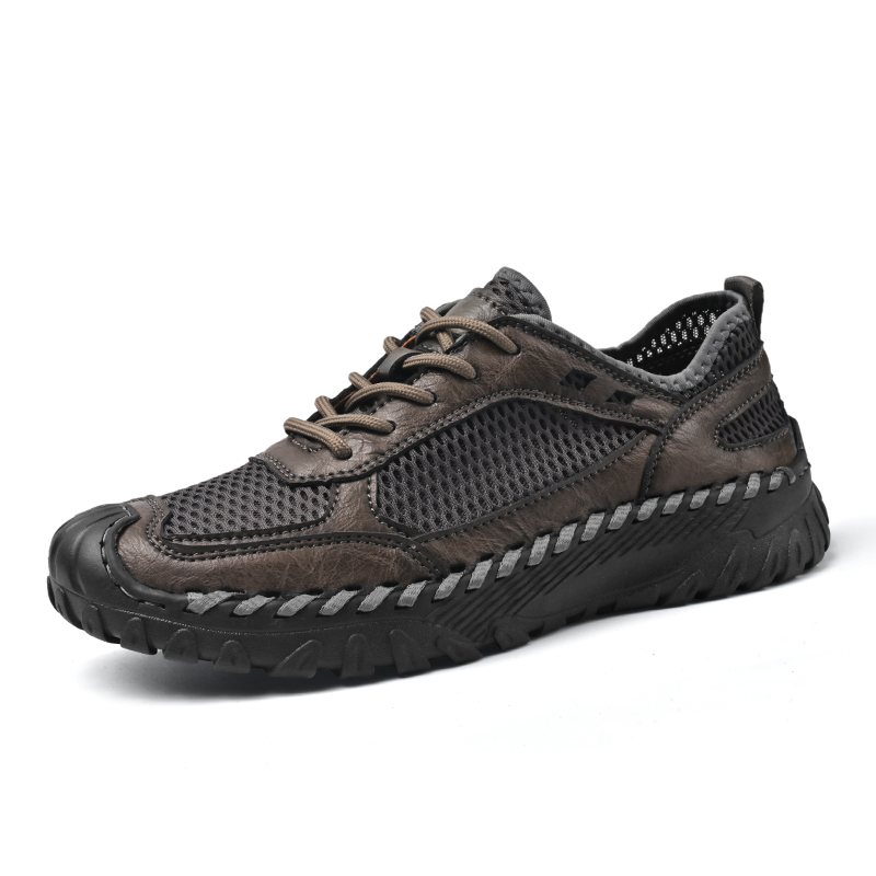 (⏰LAST DAY-60% OFF🛒)Men’s Genuine Leather Loafers – Breathable Mesh Slip-On Casual Shoes with Arch Support, Wide Toe Design, Hand-Sewn Stitching & Anti-Slip Sole for Work & Driving