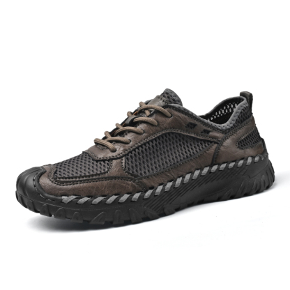 (⏰LAST DAY-60% OFF🛒)Men’s Genuine Leather Loafers – Breathable Mesh Slip-On Casual Shoes with Arch Support, Wide Toe Design, Hand-Sewn Stitching & Anti-Slip Sole for Work & Driving