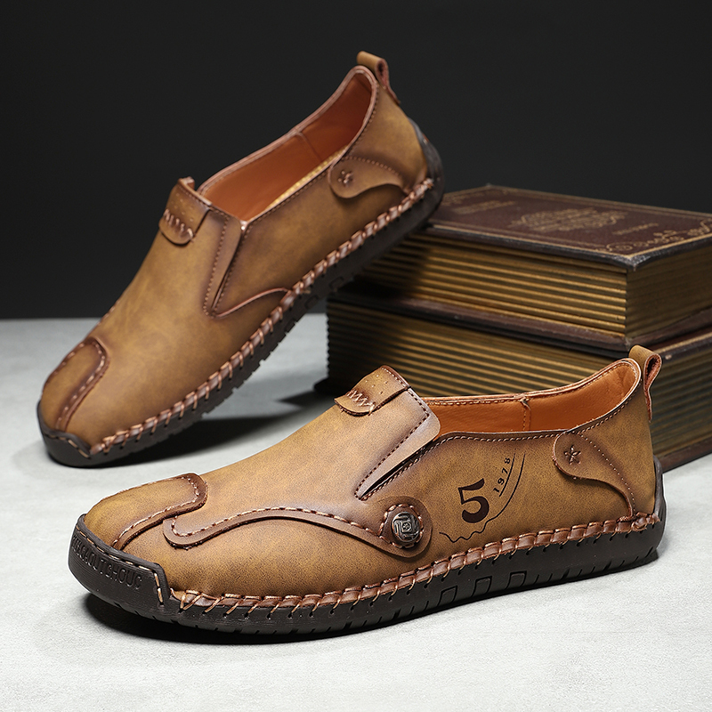 Men’s Leather Slip-On Loafers – Comfortable, Breathable & Supportive Driving Shoes with Grippy Sole for Daily Wear