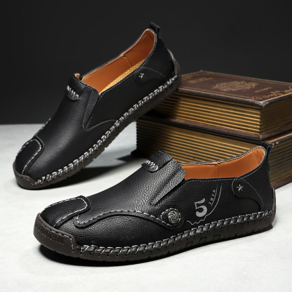 Men’s Leather Slip-On Loafers – Comfortable, Breathable & Supportive Driving Shoes with Grippy Sole for Daily Wear