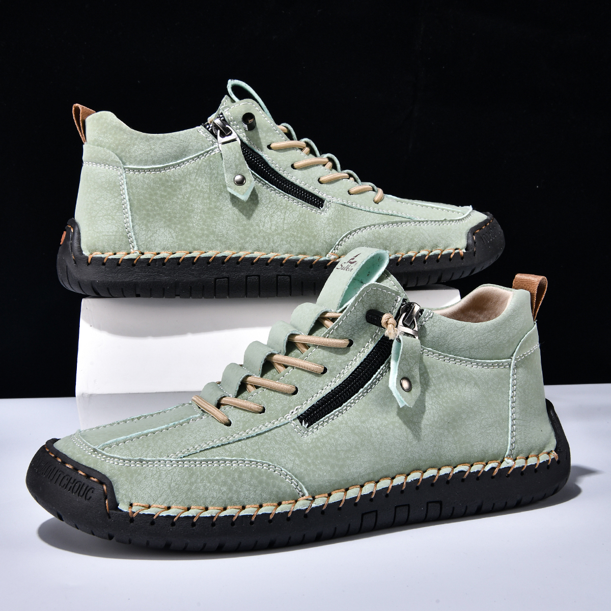 (⏰LAST DAY-70% OFF🛒)Men’s Outdoor Casual Leather Boots – First Layer Cowhide, Wide Toe, Arch Support, Zipper & Slip-On, Comfortable for Walking & Driving