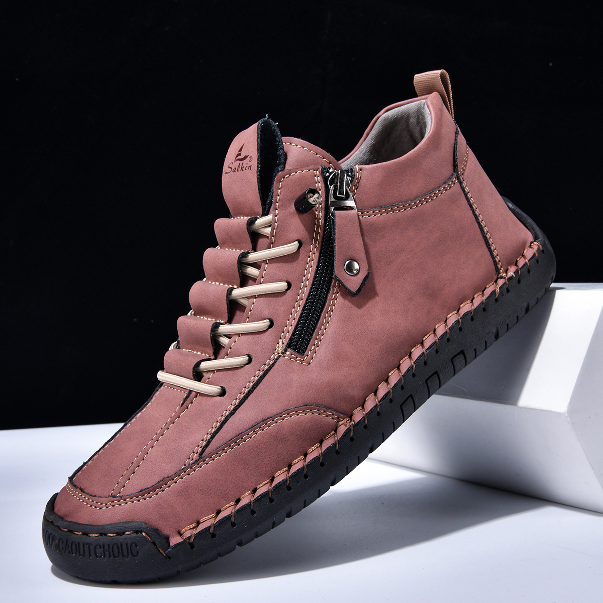 (⏰LAST DAY-70% OFF🛒)Men’s Outdoor Casual Leather Boots – First Layer Cowhide, Wide Toe, Arch Support, Zipper & Slip-On, Comfortable for Walking & Driving