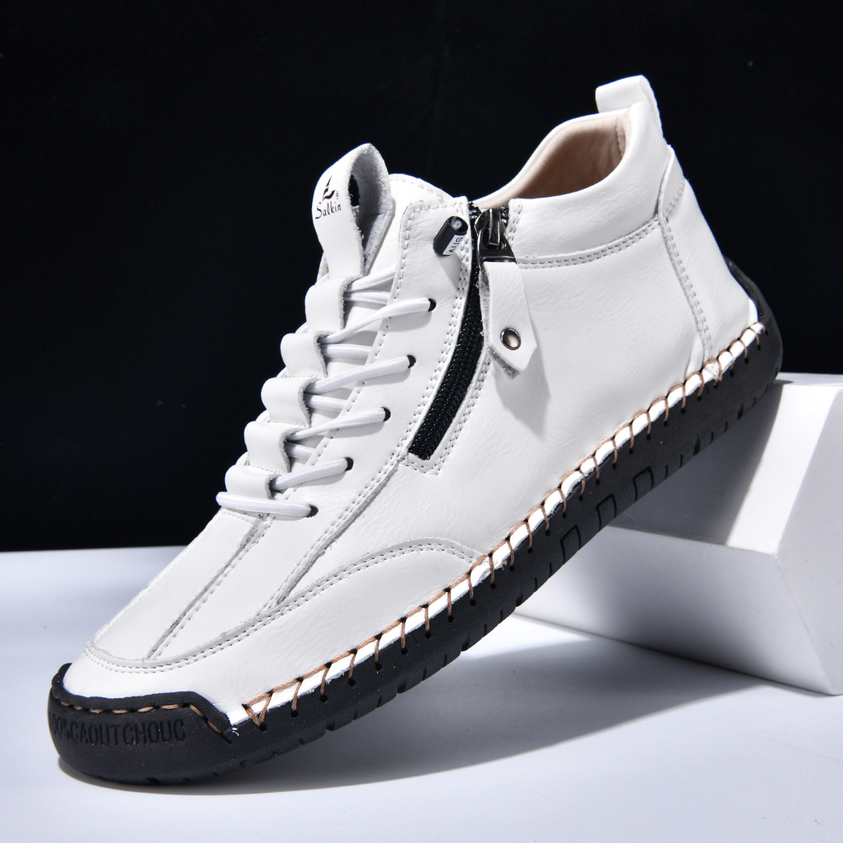 (⏰LAST DAY-70% OFF🛒)Men’s Outdoor Casual Leather Boots – First Layer Cowhide, Wide Toe, Arch Support, Zipper & Slip-On, Comfortable for Walking & Driving