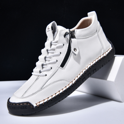 (⏰LAST DAY-70% OFF🛒)Men’s Outdoor Casual Leather Boots – First Layer Cowhide, Wide Toe, Arch Support, Zipper & Slip-On, Comfortable for Walking & Driving