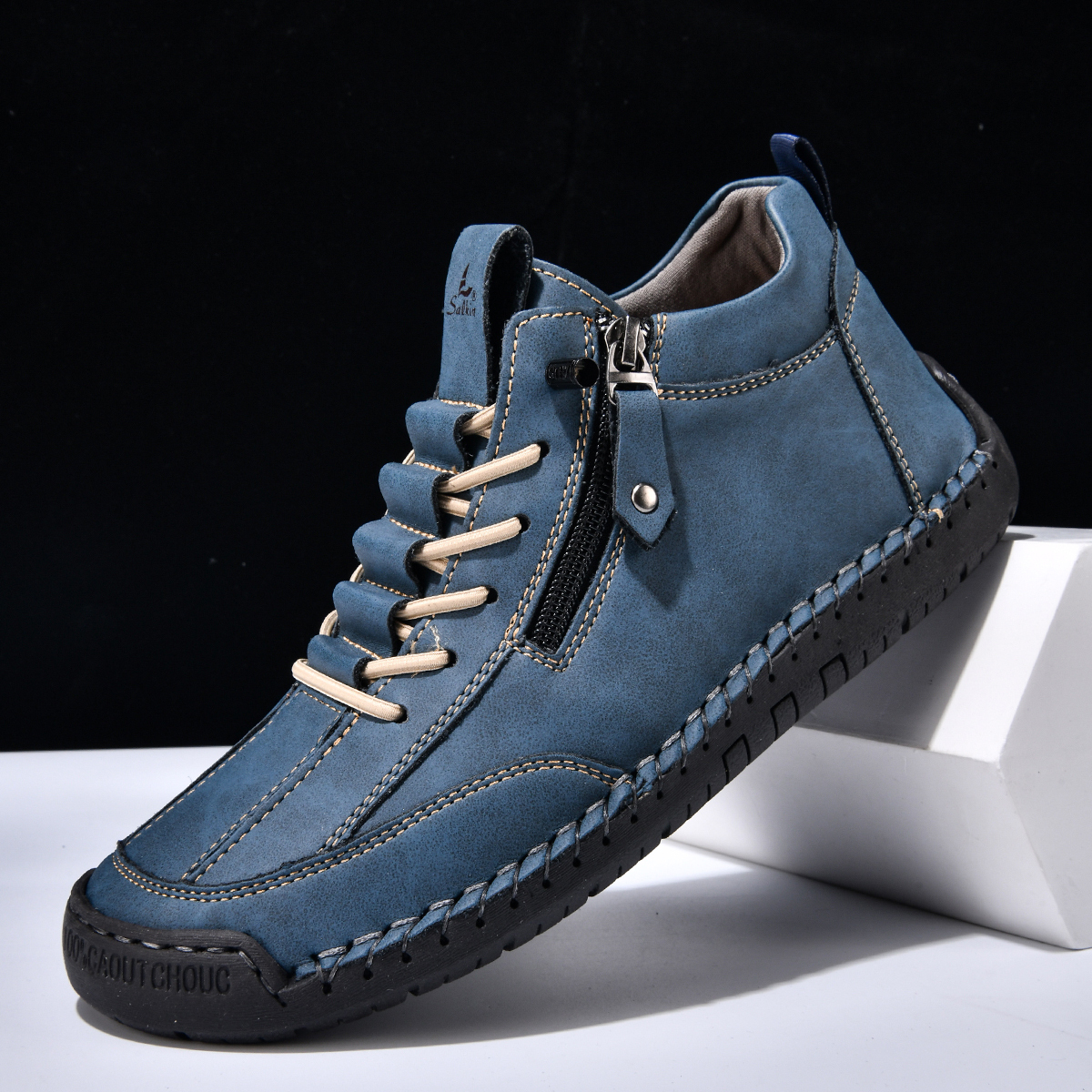 (⏰LAST DAY-70% OFF🛒)Men’s Outdoor Casual Leather Boots – First Layer Cowhide, Wide Toe, Arch Support, Zipper & Slip-On, Comfortable for Walking & Driving