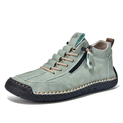 (⏰LAST DAY-70% OFF🛒)Men’s Outdoor Casual Leather Boots – First Layer Cowhide, Wide Toe, Arch Support, Zipper & Slip-On, Comfortable for Walking & Driving