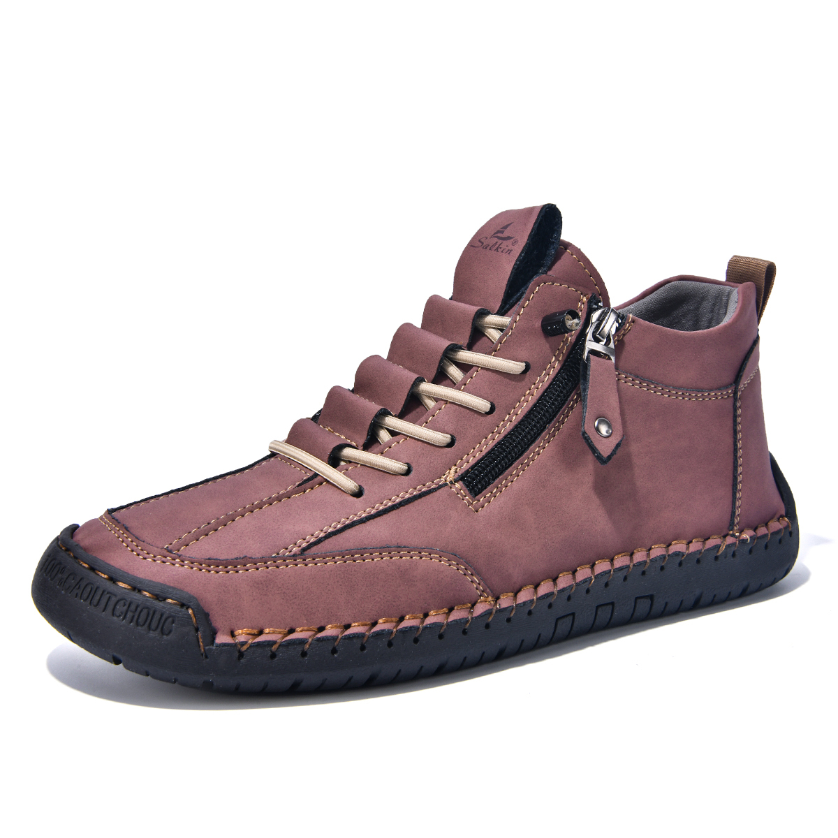 (⏰LAST DAY-70% OFF🛒)Men’s Outdoor Casual Leather Boots – First Layer Cowhide, Wide Toe, Arch Support, Zipper & Slip-On, Comfortable for Walking & Driving