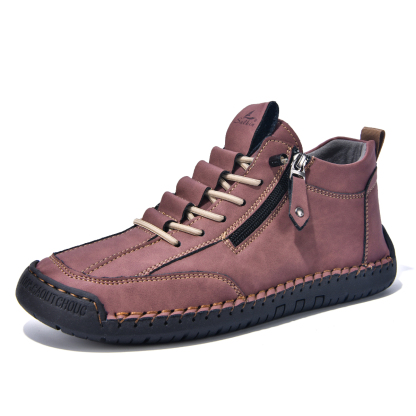 (⏰LAST DAY-70% OFF🛒)Men’s Outdoor Casual Leather Boots – First Layer Cowhide, Wide Toe, Arch Support, Zipper & Slip-On, Comfortable for Walking & Driving