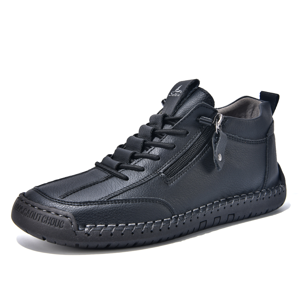 (⏰LAST DAY-70% OFF🛒)Men’s Outdoor Casual Leather Boots – First Layer Cowhide, Wide Toe, Arch Support, Zipper & Slip-On, Comfortable for Walking & Driving