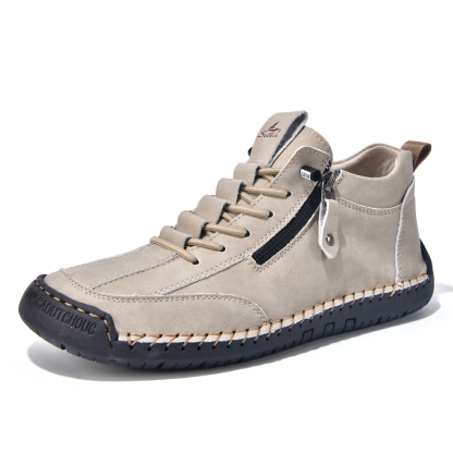 (⏰LAST DAY-70% OFF🛒)Men’s Outdoor Casual Leather Boots – First Layer Cowhide, Wide Toe, Arch Support, Zipper & Slip-On, Comfortable for Walking & Driving