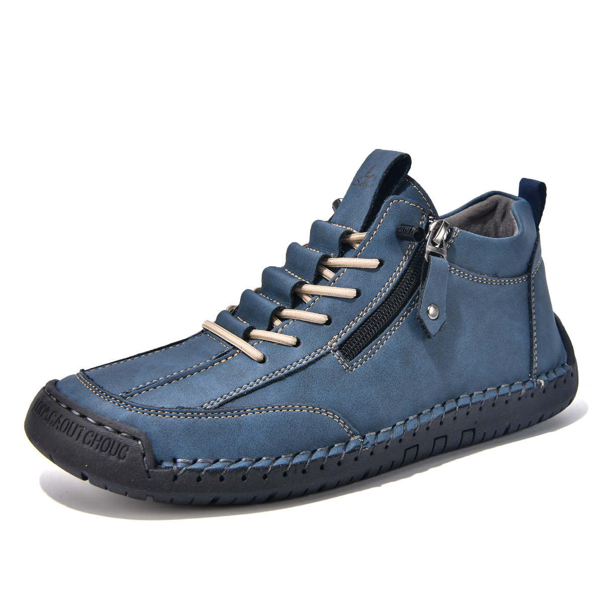 (⏰LAST DAY-70% OFF🛒)Men’s Outdoor Casual Leather Boots – First Layer Cowhide, Wide Toe, Arch Support, Zipper & Slip-On, Comfortable for Walking & Driving
