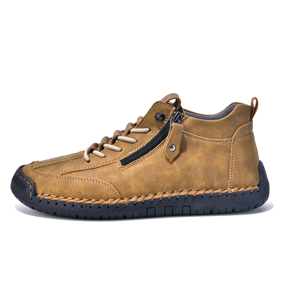 (⏰LAST DAY-70% OFF🛒)Men’s Outdoor Casual Leather Boots – First Layer Cowhide, Wide Toe, Arch Support, Zipper & Slip-On, Comfortable for Walking & Driving