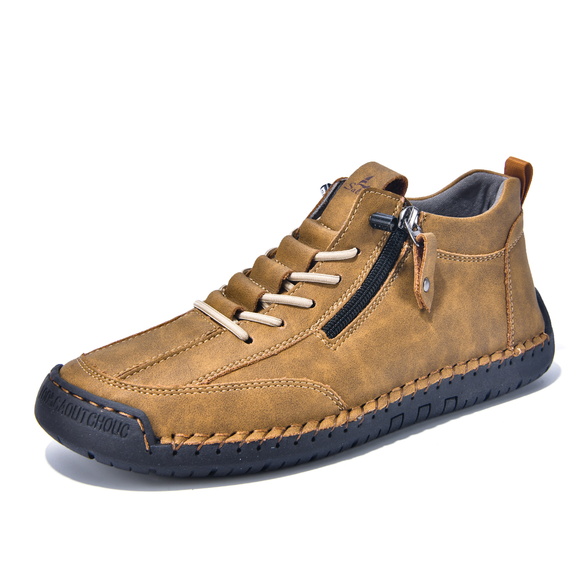 (⏰LAST DAY-70% OFF🛒)Men’s Outdoor Casual Leather Boots – First Layer Cowhide, Wide Toe, Arch Support, Zipper & Slip-On, Comfortable for Walking & Driving
