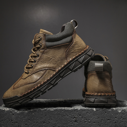 ⏰LAST DAY-70% OFF🛒Men’s Outdoor Leather Boots – Handmade, Arch Support, Lightweight and Non-Slip for Walking & Driving