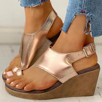 Womens Toe Ring Cutout Slingback Ankle Buckle Wedge Sandals