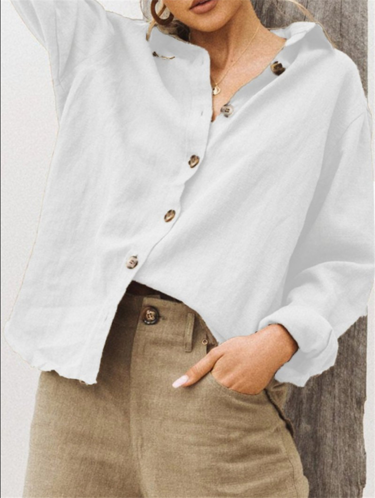 Ladies Loose Casual Long Sleeve Linen Shirt