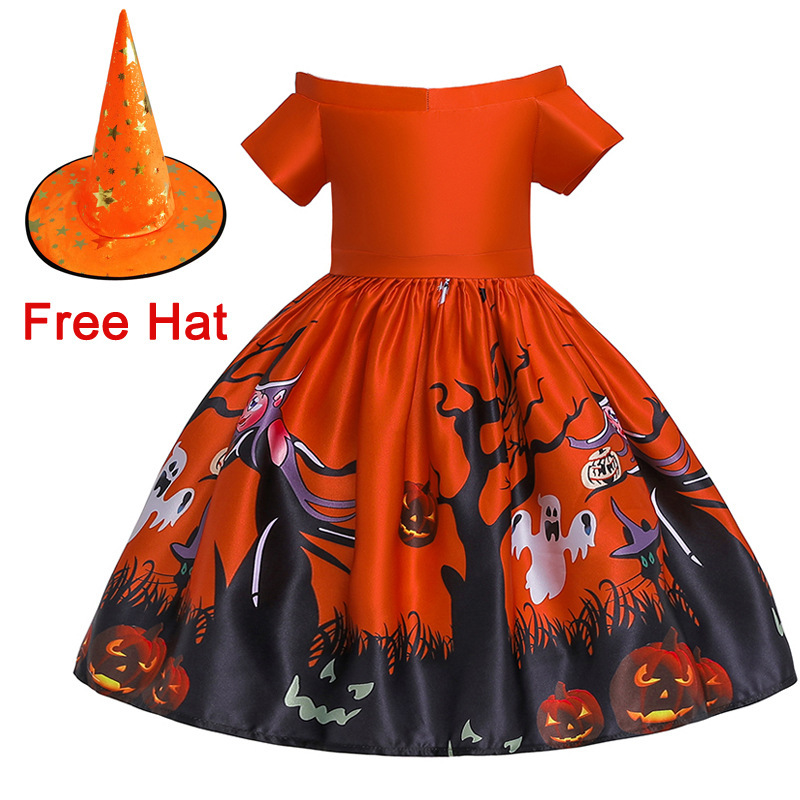 Kids Girls Halloween Costume Dress w/Witch Hat