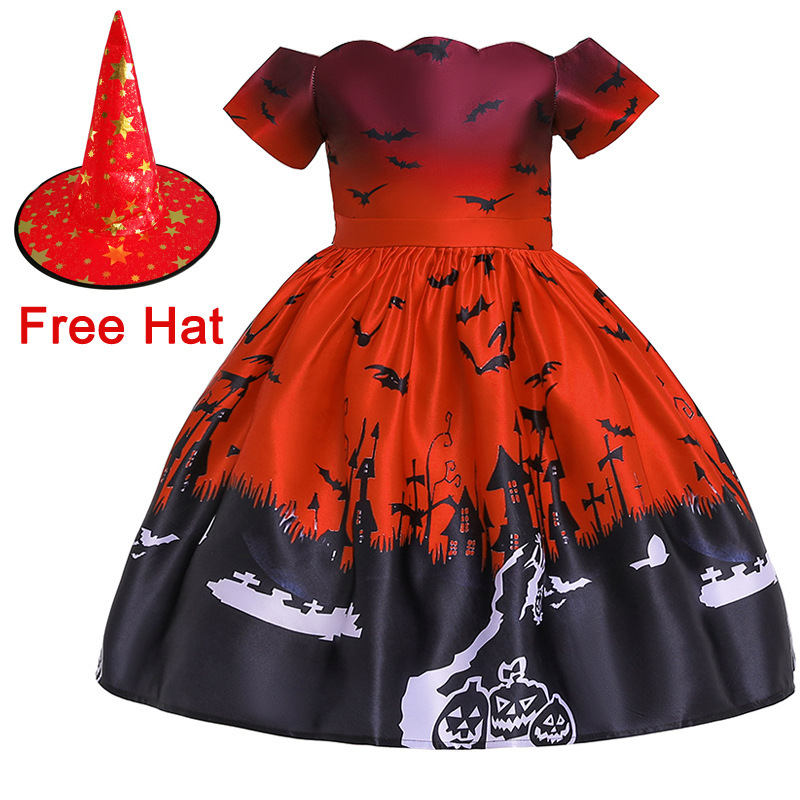 Kids Girls Halloween Costume Dress w/Witch Hat