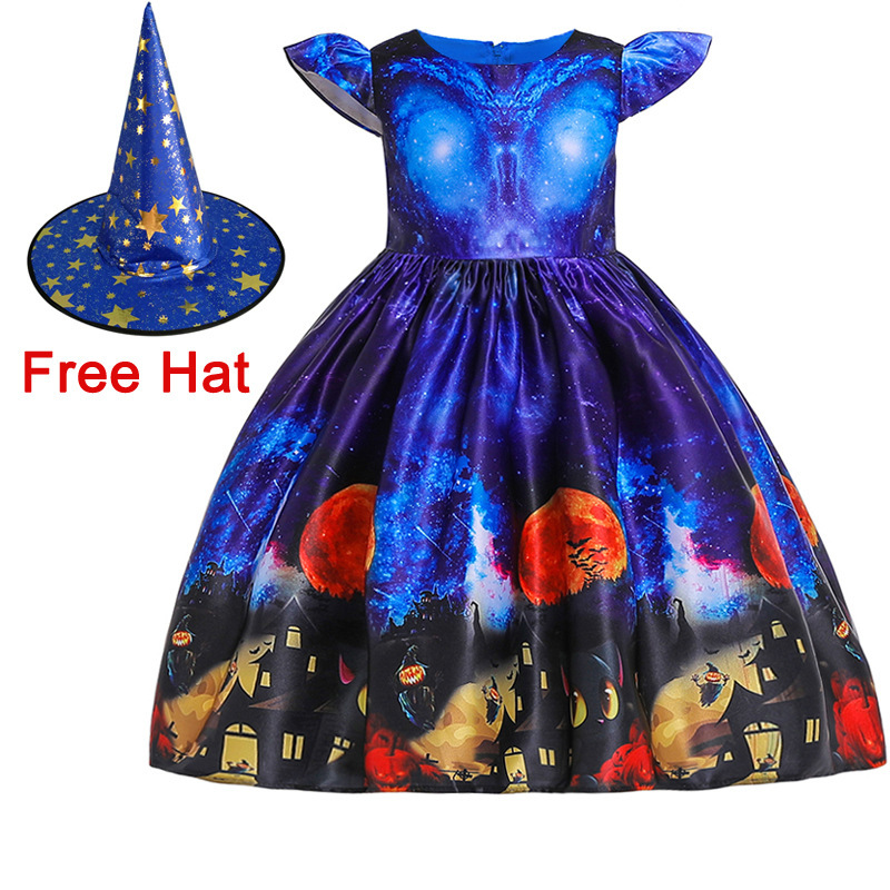 Kids Girls Halloween Costume Dress w/Witch Hat
