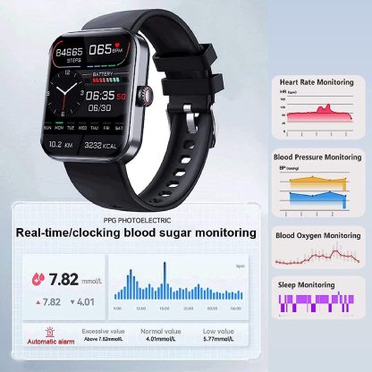 Blood Pressure & Blood Sugar Smart Watch Bluetooth Fashion Smartwatch