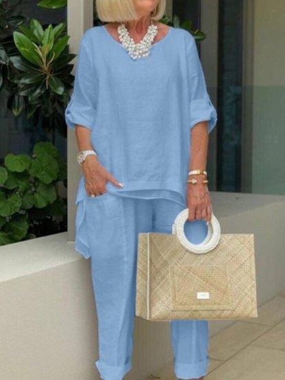 Round Neck 2 Piece Casual Suit