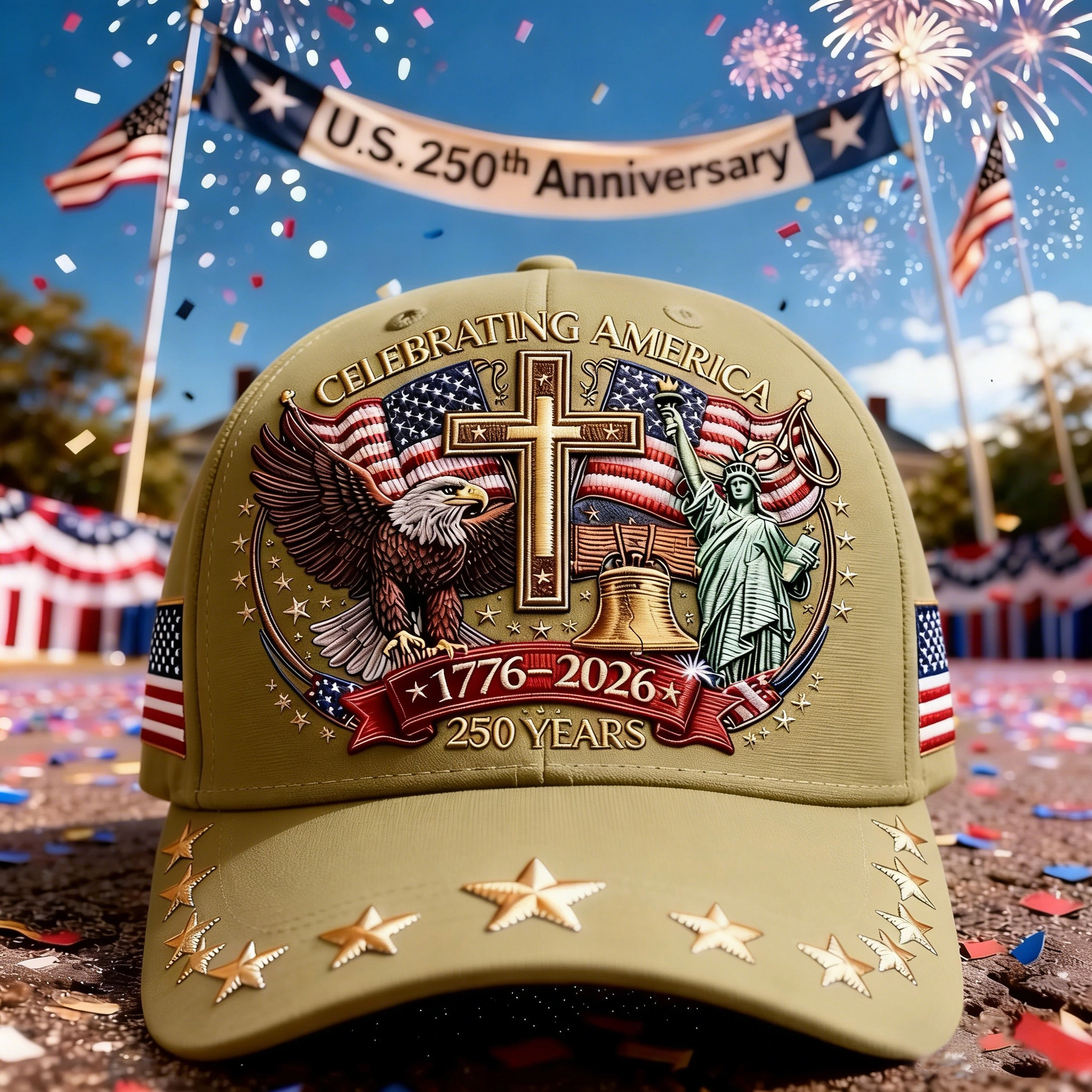 🦅Eagle & Liberty & Cross🎆United States 250th Anniversary Hat🧢