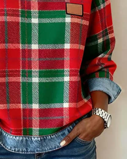 🔥Women's Casual Round Neck Denim Patchwork Pullover Sweatshirt