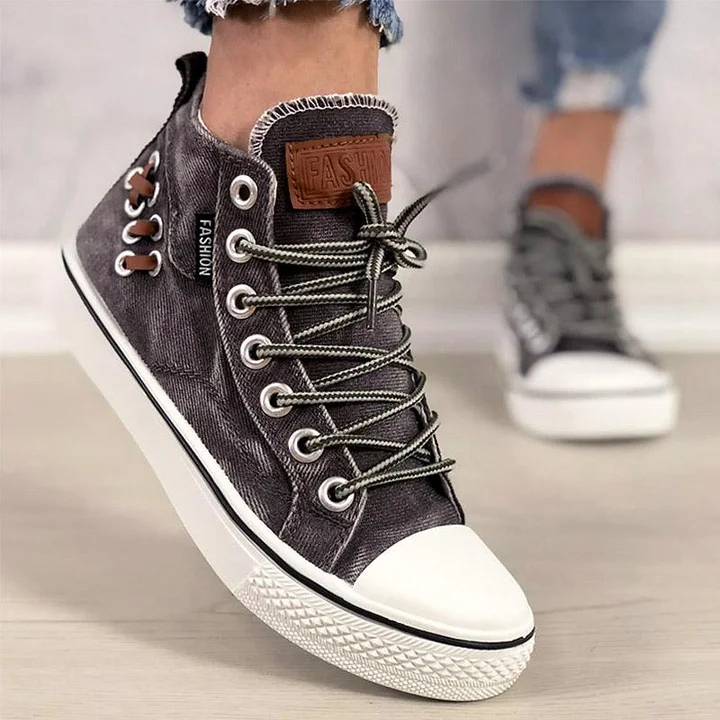 Women‘s Fashion Casual Denim Wear-Resistant High-Top Sneakers