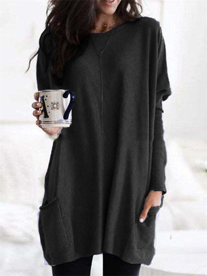 Women's Relaxed Long Sleeve Crew Neck Shirts with Pockets