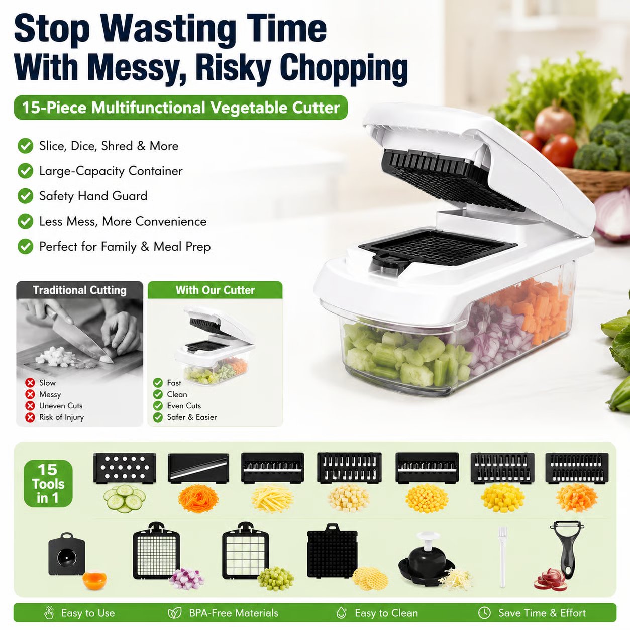 🔥LAST DAY 49% OFF - PrepGeniusTM 15-Piece Vegetable Cutter Set