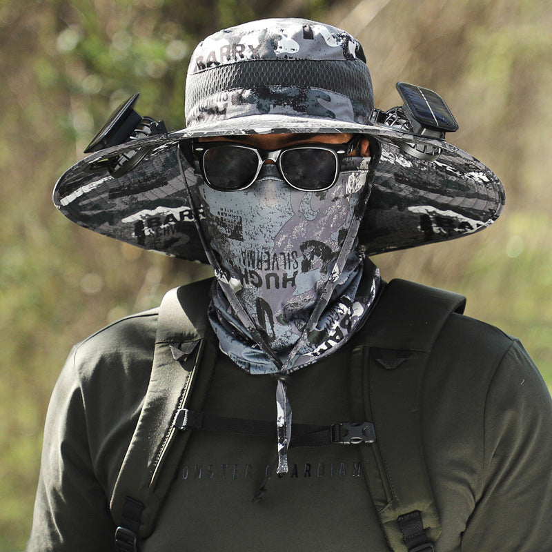 Solar-Powered Double Fan Sun Hat – Wide Brim Outdoor UV Protection Fishing Cap