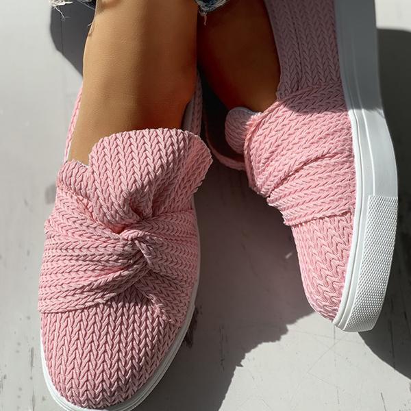 Women Bow Knitted Twist Sneakers Slip On Walking Shoes