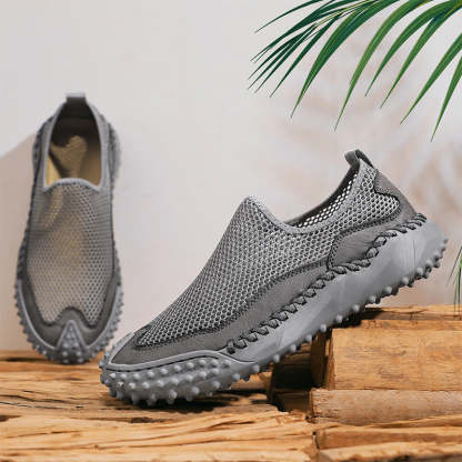 ⏰Fresh Steps – 60% OFF🛒 Men’s Slip-On Orthopedic Casual Walking Shoes – Breathable Mesh, Leather Trim, Arch Support & Non-Slip Rubber Sole for Outdoor Trekking