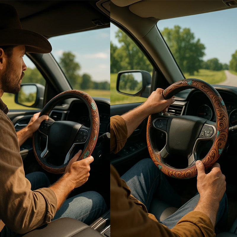Retro Western Cowboy Car Universal Steering Wheel Cover