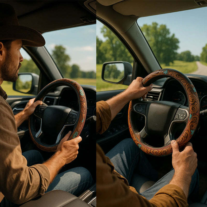 Retro Western Cowboy Car Universal Steering Wheel Cover