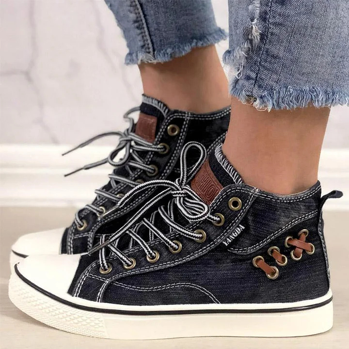 Women‘s Fashion Casual Denim Wear-Resistant High-Top Sneakers