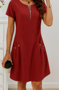 Women's Cotton Linen Double Side Pocket Long Dress