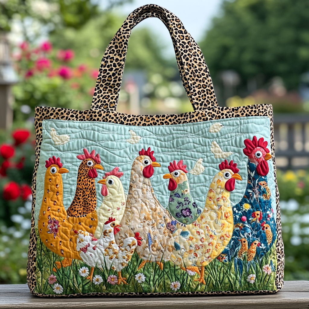 Chicken Bloom Quilted Tote Bag NCU0DK9246