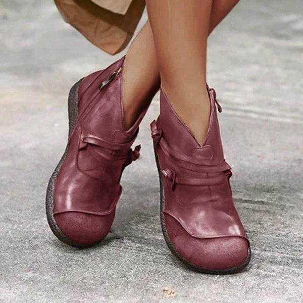 Women's Vintage Flat Heel Leather Casual Ankle Boots