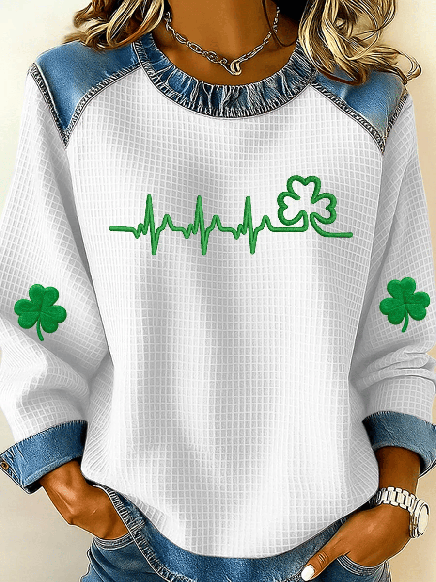 Women's St. Patrick's Day Art Print Patchwork Sweatshirt