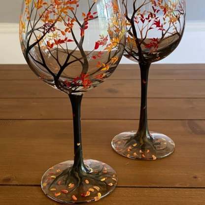 Hand Painted Art - Four Seasons Tree Wine Glasses