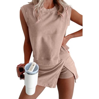 Summer Sets Women 2 Piece Outfits Shorts Tank Top and Casual Skort Lined Split Athletic Skirt Set Travel Outfit