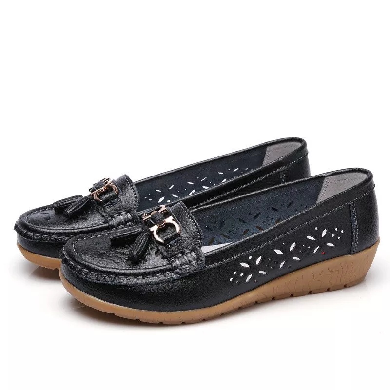 Women's Hollow Soft Leather Breathable Moccasins Sandals
