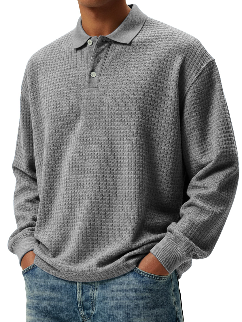 Men's Stylish Retro Small Square Fabric Lapel Long-sleeved Polo Shirt 