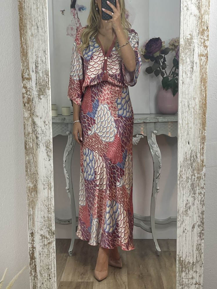 Exquisite Satin Floral Print Off-shoulder Shirt